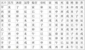 十天干生旺死绝表